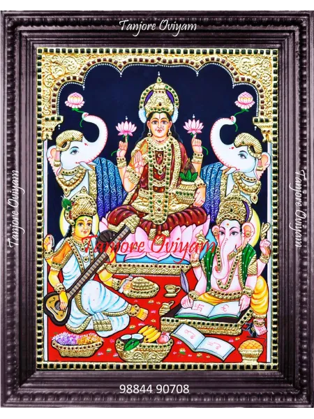 Lakshmi Ganesh Saraswati Tanjore painting